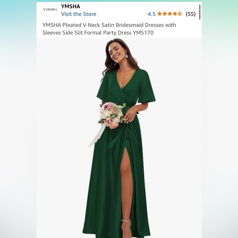 Amazon satin emerald green bridesmaid dress